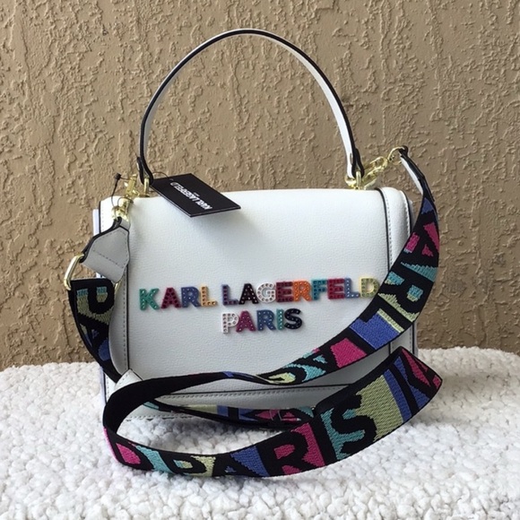 Karl Lagerfeld White Crossbody Bag with Colorful Strap
